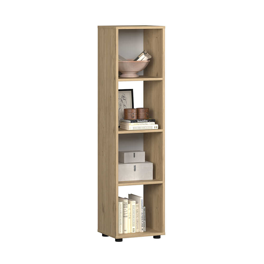Biblioteca Adore Cubic, Alb - Stejar, 36x141x30 cm - Stejar