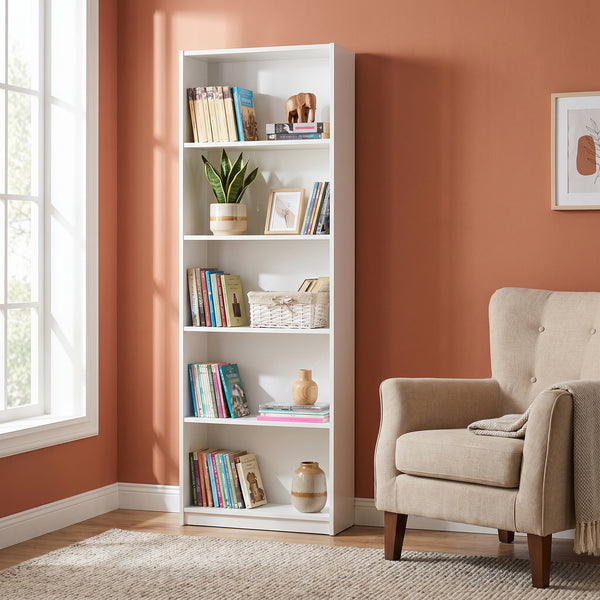Biblioteca Adore Libra, 5 rafturi, Alb, 56x170x20 cm