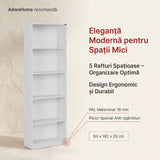Biblioteca Adore Modern, 5 rafturi, 64x182x26 cm - Alb
