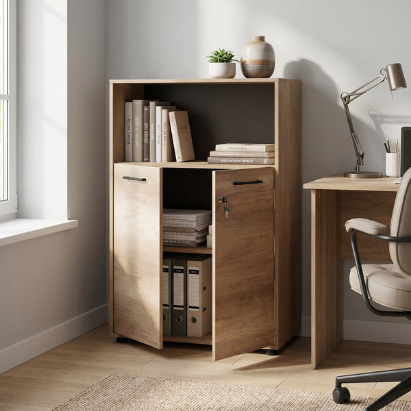 Biblioteca Adore New York, 2 usi cu cheie, 3 rafturi, Natur - Sonoma, 72x110x34 cm