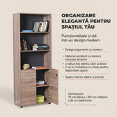 Biblioteca Adore New York Office, 2 usi cu cheie, 3 rafturi fix, 72 x 187 x 34 cm