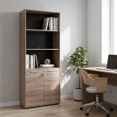 Biblioteca Adore New York Office, 2 usi cu cheie, 3 rafturi fix, Natur, 72x187x34 cm