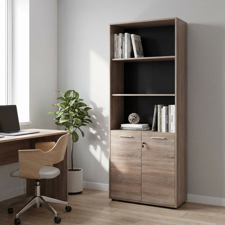 Biblioteca Adore New York Office, 2 usi cu cheie, 3 rafturi fix, 72 x 187 x 34 cm