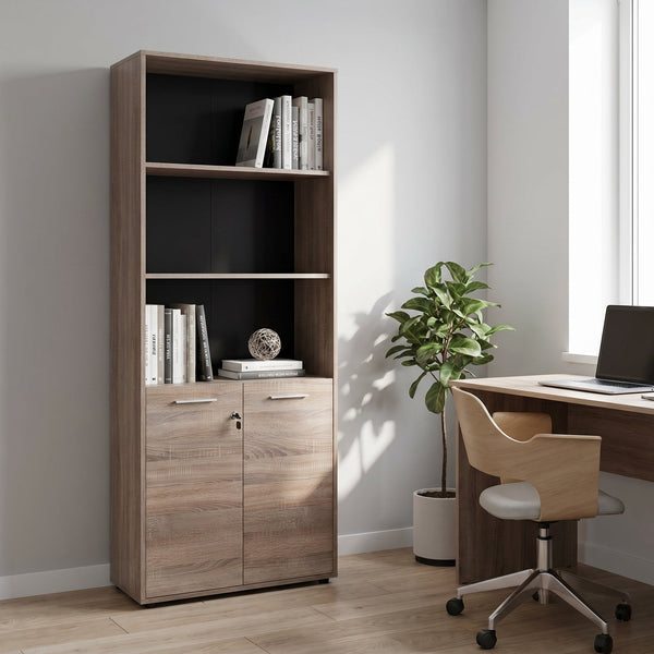 Biblioteca Adore New York Office, 2 usi cu cheie, 3 rafturi fix, Natur, 72x187x34 cm