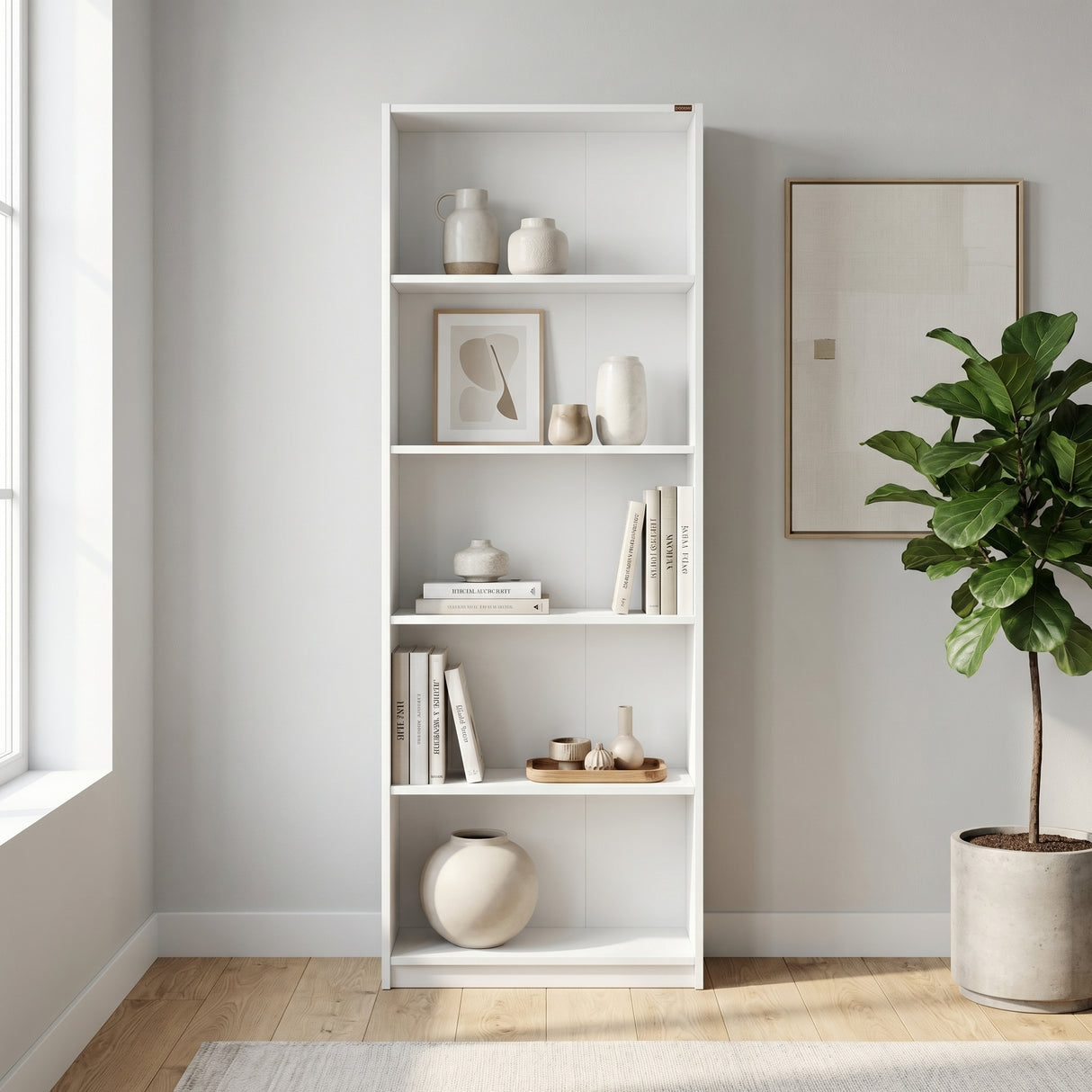 Biblioteca Adore Nurdan, 5 rafturi, 58x170x23 cm - Alb