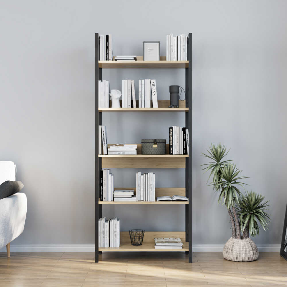 Biblioteca Adore Profile cu 5 rafturi, Stejar, 73x172x35 cm