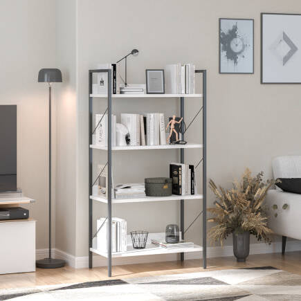 Biblioteca Adore Profile cu 4 rafturi, Alb - Maro - Stejar, 73x136x35 cm