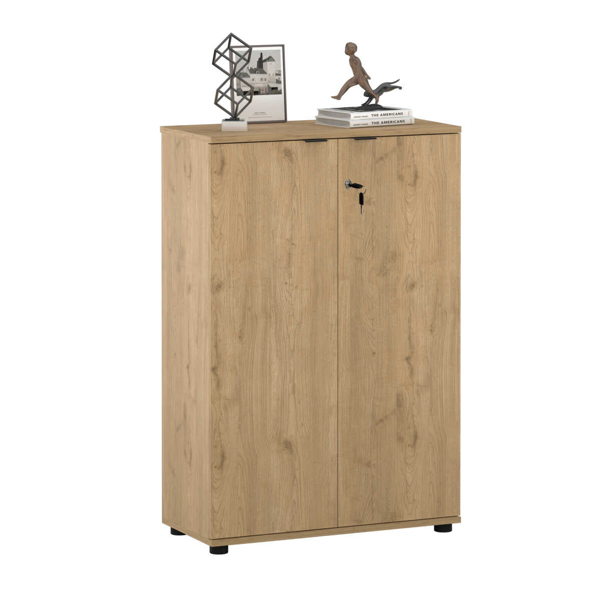Bibliotecă Adore Rio cu 2 Uși, Cheie și 3 Rafturi, 72x109x34 cm - Stejar