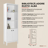 Biblioteca Adore Rustic cu 5 rafturi si usi, Alb, 66x196x32 cm