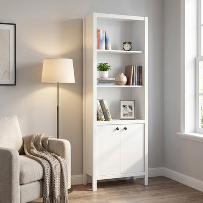 Biblioteca Adore Rustic cu 5 raffturi si usi, Alb, 66 x 196 x 32 cm
