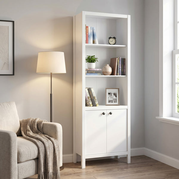 Biblioteca Adore Rustic cu 5 rafturi si usi, Alb, 66x196x32 cm