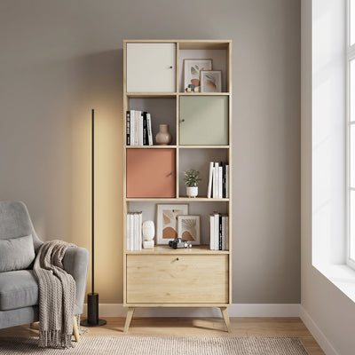 Biblioteca Adore Tiffany, 4 usi si 4 rafturi, Multicolor, 67x181x30 cm, detaliu produs