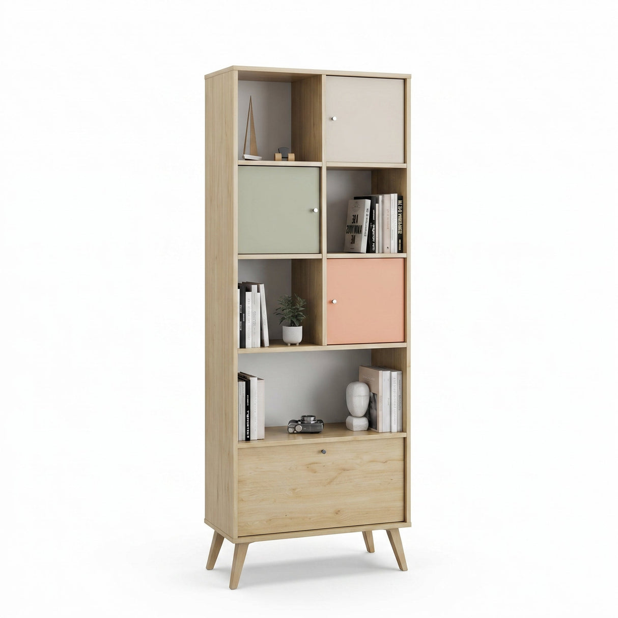 Biblioteca Adore Tiffany, 4 usi si 4 rafturi, Multicolor, 67x181x30 cm
