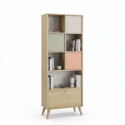 Biblioteca Adore Tiffany, 4 usi si 4 rafturi, Multicolor, 67 x 181 x 30 Cm