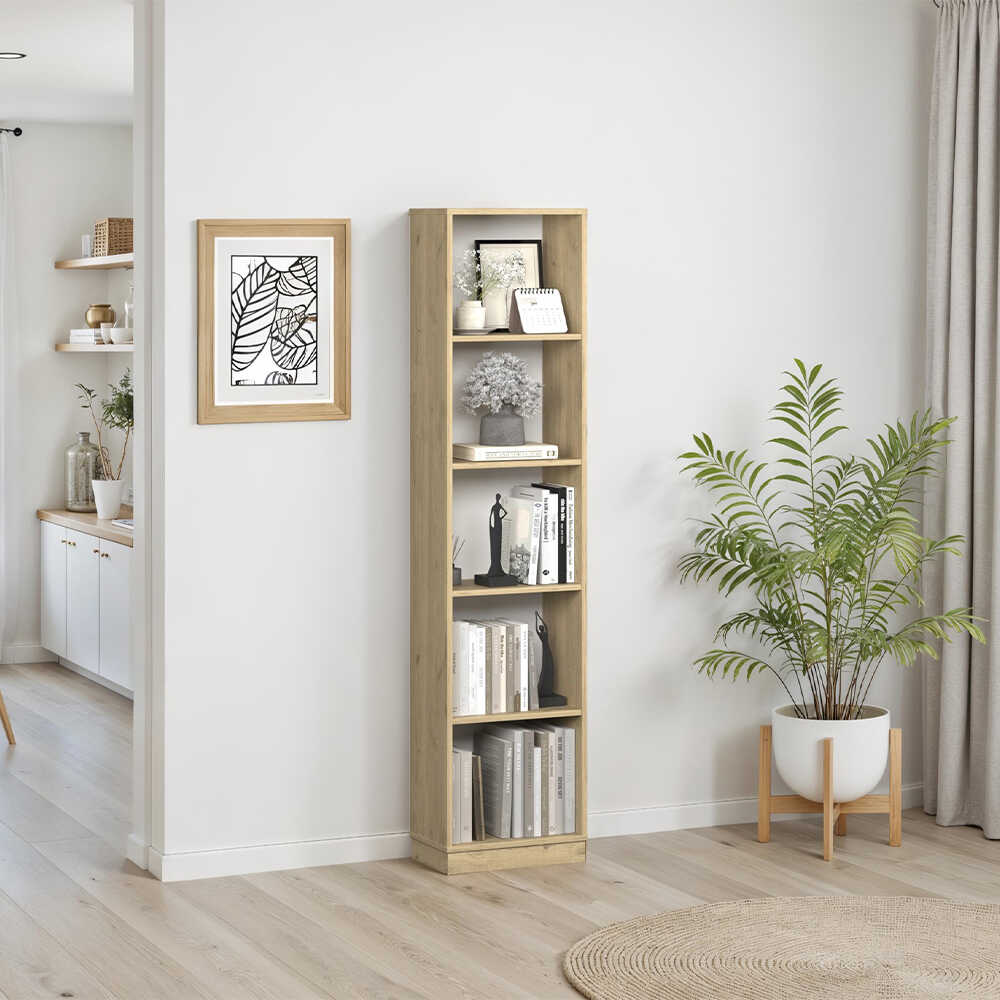 Biblioteca Adore Vargas, 5 Rafturi, Alb, 43x182x26 cm - Natural