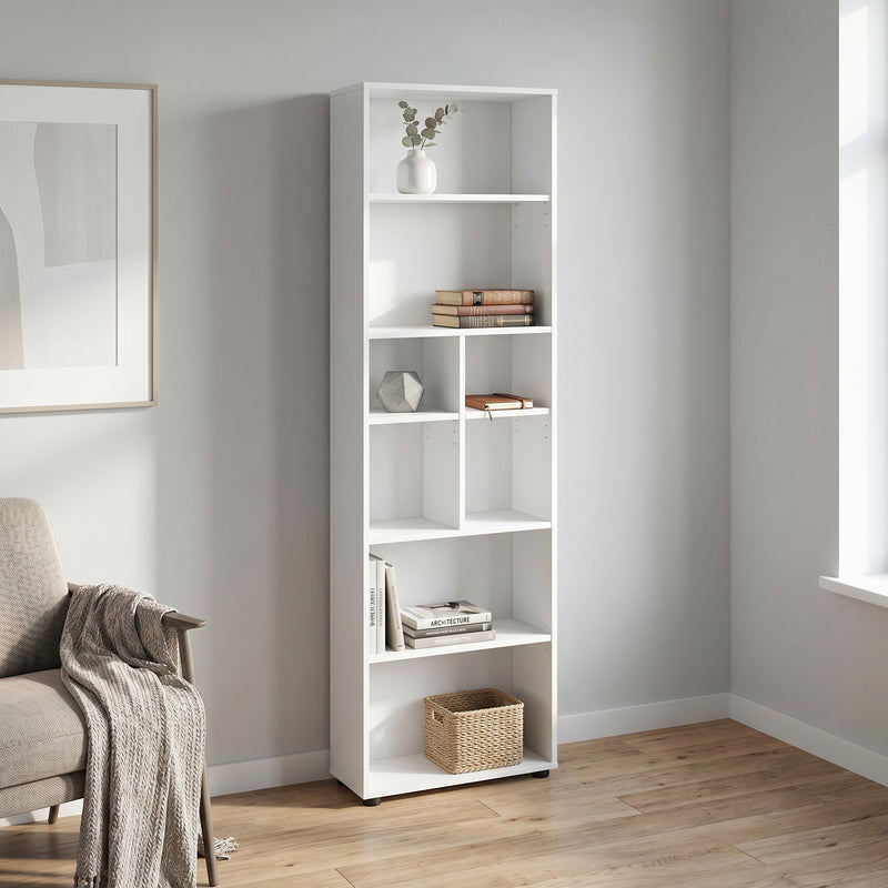 Biblioteca Adore White, 8 rafturi, Alb, 55x187x23 cm, imagine suplimentara