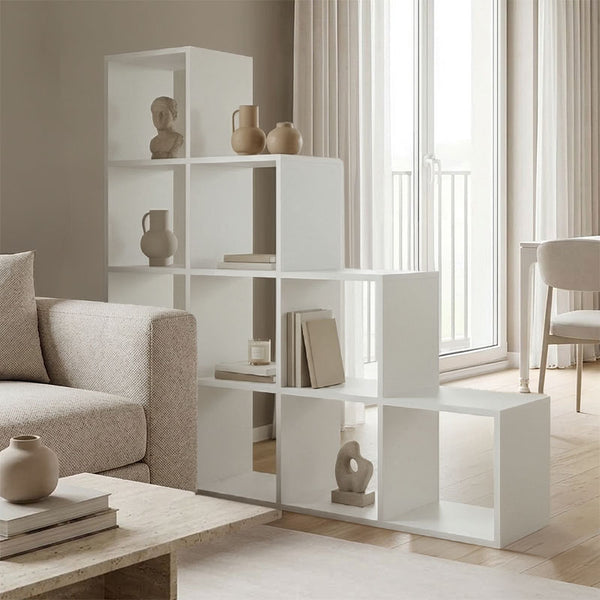 Bibliotecă Funcțională Scala, Modernă, Material Lemn, Alb - Antracit, 130x29x130 cm