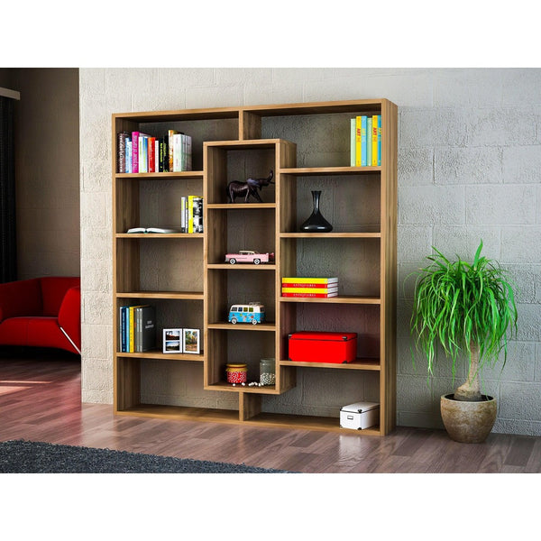 Biblioteca Ample Bookshelf, Alb - Maro, 125x136x22 cm