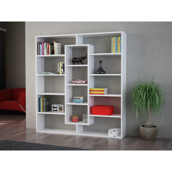 Biblioteca Ample Bookshelf, Alb - Maro, 125x136x22 cm