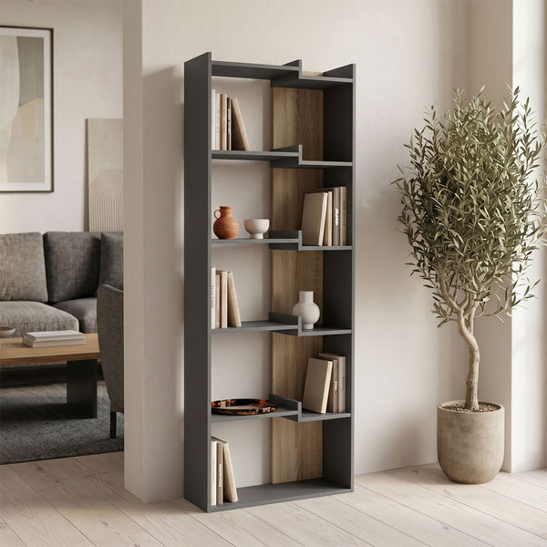 Bibliotecă, antracit-sonoma, 61x22x162 cm