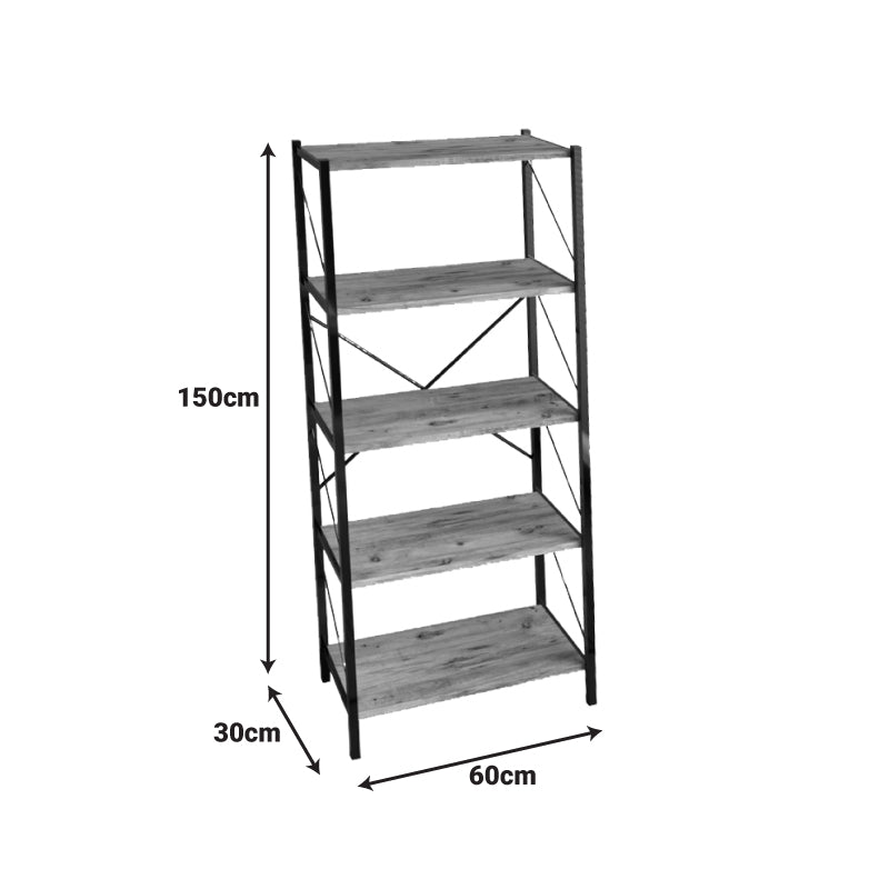 Biblioteca Bimblem, metal, 60x30x150 cm - Stejar-Negru