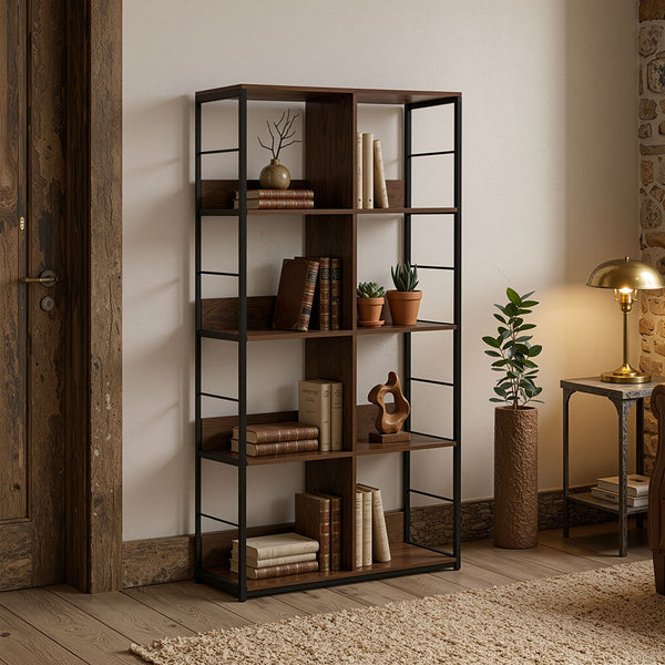 Biblioteca Bocklet, Negru-Maro, 80x33x149 cm