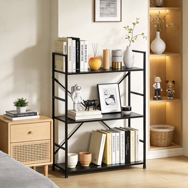 Biblioteca Bookcase-rack Manlo, Metal, Negru, 59x24x80 cm