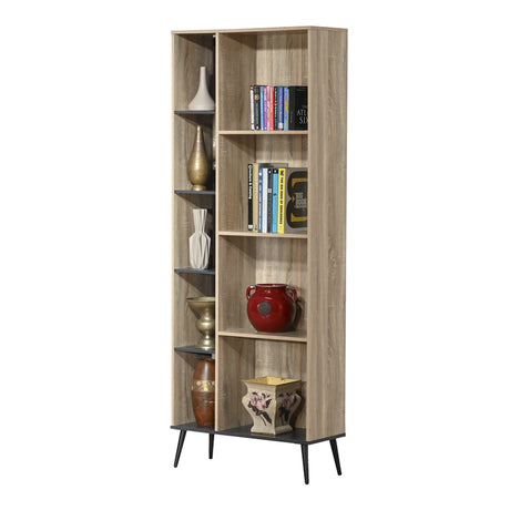 Biblioteca cu functie de depozitare Zezan, Sonoma-Gri Închis, 76x30x200 cm