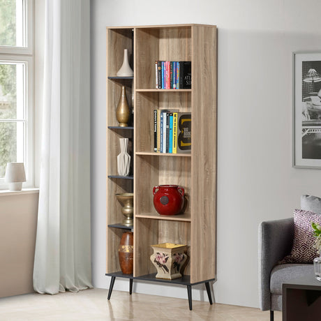 Biblioteca cu functie de depozitare Zezan, Sonoma-Gri Închis, 76x30x200 cm