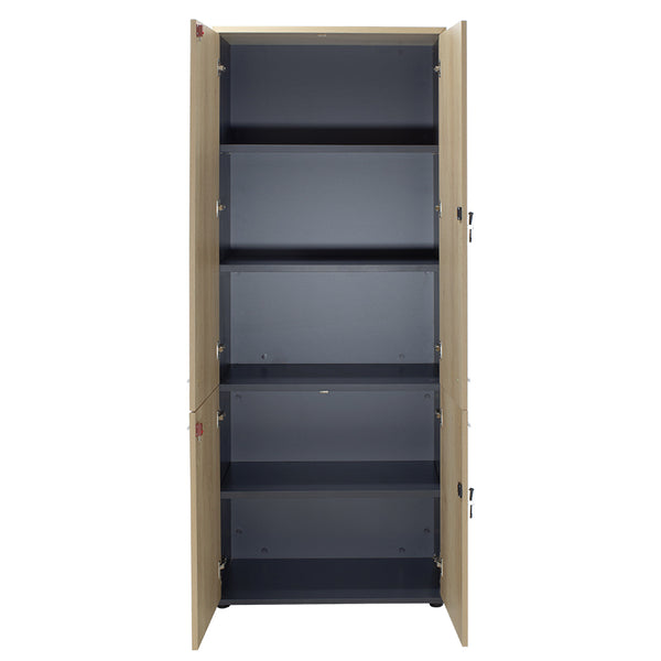 Biblioteca cu patru usi din lemn Lotus din stejar, Gri inchis, 80x41x200 cm
