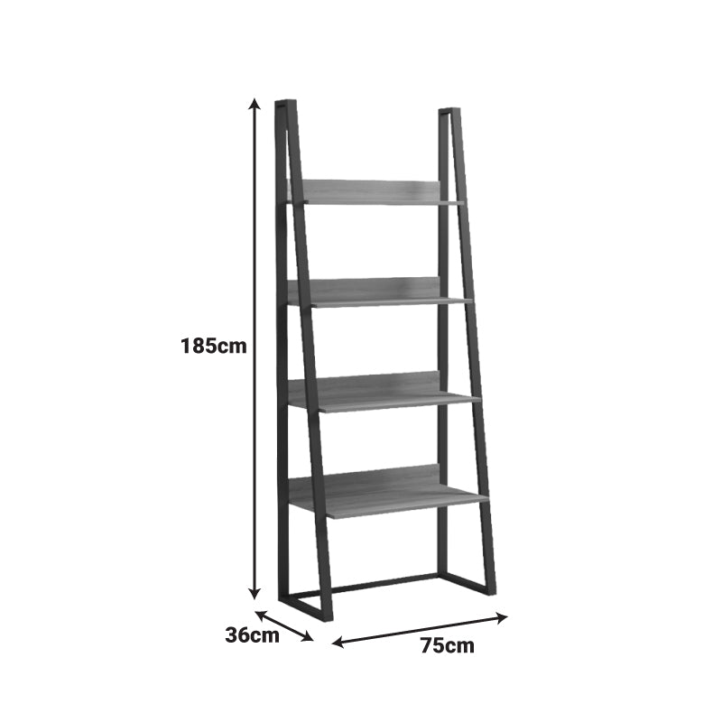 Bibliotecă cu rafturi Alfa, Stil Modern, Metal Negru și Lemn, Sonoma, 75x36x185 cm - SONOMA - BLACK