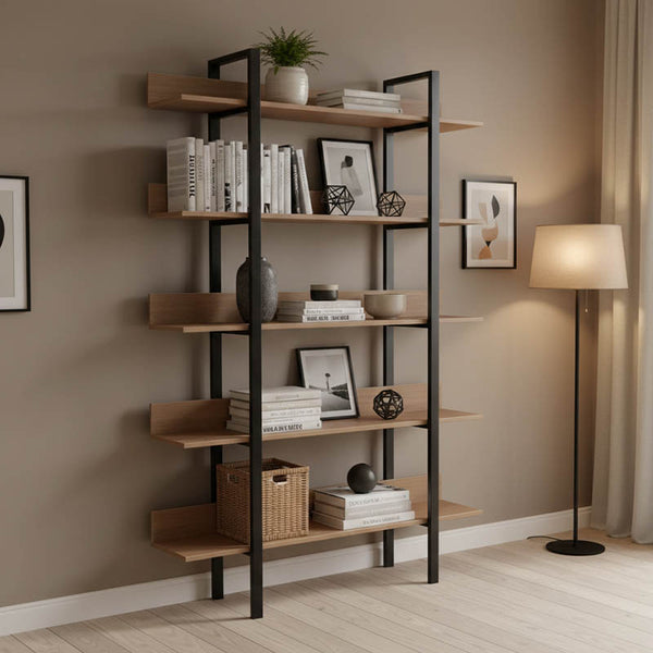 Bibliotecă cu rafturi Boderta, Lemn, Sonoma-Negru, 120x30x190 cm