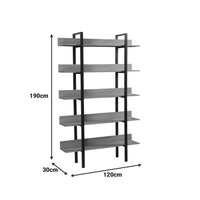 Bibliotecă cu rafturi Boderta, Lemn, Sonoma-Negru, 120x30x190 cm