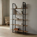 biblioteca Bibliotecă cu rafturi Loftie, Stil Industrial, Metal Negru și Lemn Sonoma, 126x28x165cm.
