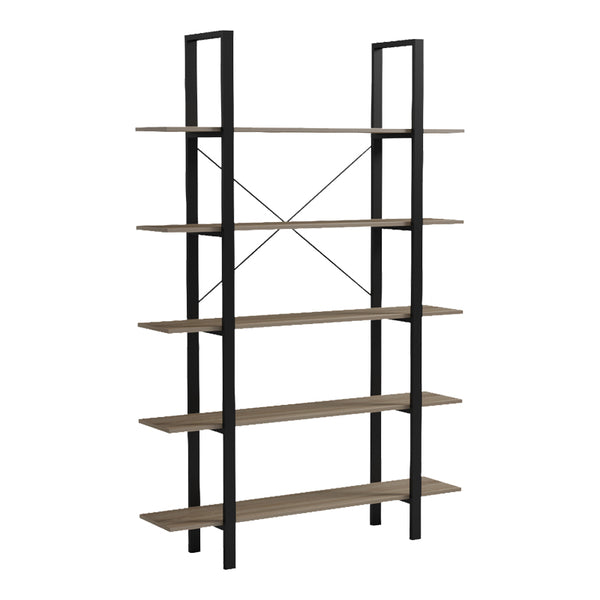 Bibliotecă cu rafturi Loftie, Stil Industrial, Metal Negru și Lemn, Sonoma, 126x28x165 cm