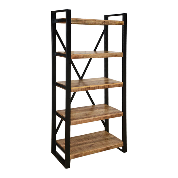 Bibliotecă cu rafturi Miles, Lemn de mango, Maro-Negru, 80x40x180 cm