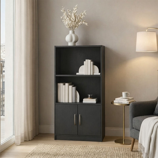 Bibliotecă cu rafturi multiple Tekaro, Modernă, Lemn, Alb - Antracit, 60x30x120 cm