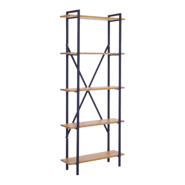Biblioteca Derena, lemn melaminat si metal, Stejar, 60x29x160 cm