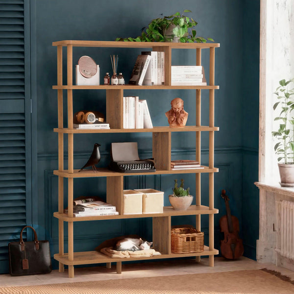 Biblioteca Dora Meta, 6 Rafturi, Stejar, 120x169x28 cm