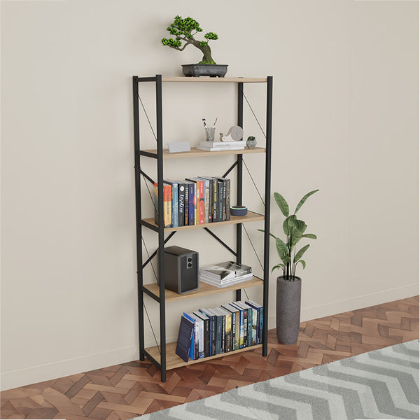 Biblioteca Draizy stejar-metal, negru, 60x30x150 cm
