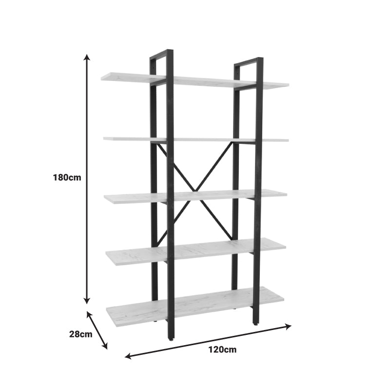 Biblioteca Esthon finisaj marmura Alb cu metal, auriu, 120x28x180 cm