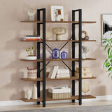 Biblioteca Esthon metalic, Alb - Nuc, 120x28x180 cm - Nuc