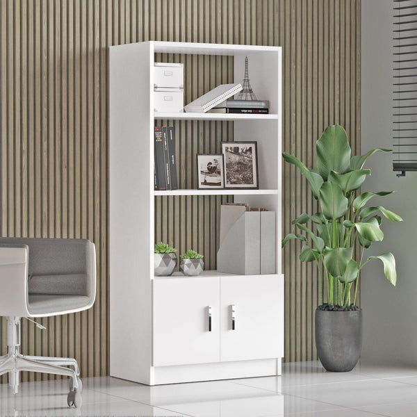 Biblioteca Farya cu 2 usi si 4 rafturi, Alb, 64x140x36 cm