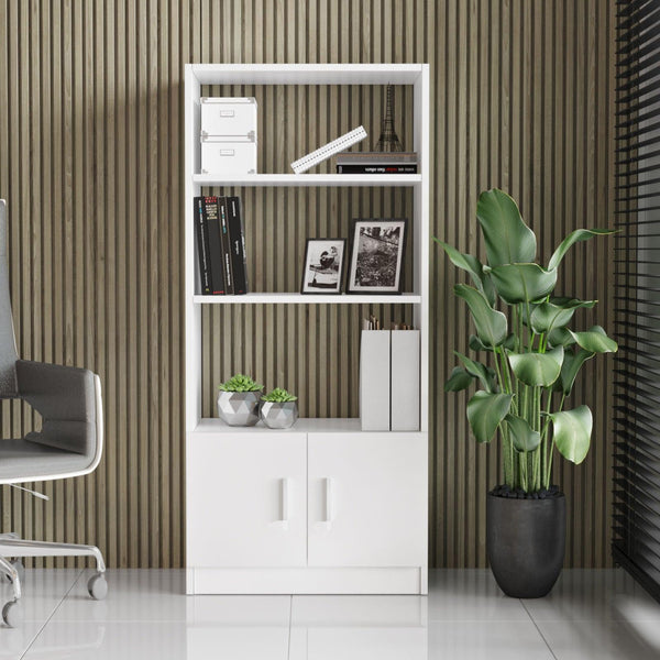 Biblioteca Farya cu 2 usi si 4 rafturi, Alb, 64x140x36 cm