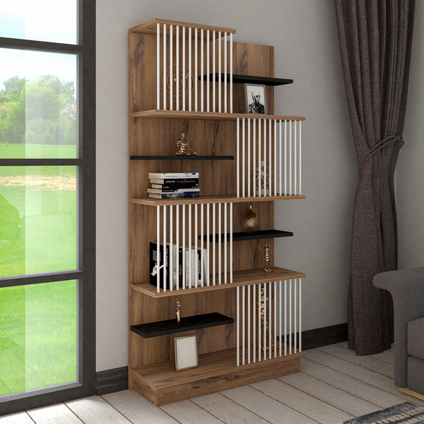 Biblioteca Gassim, Antracit-Sonoma-Alb, 80x25x160 cm