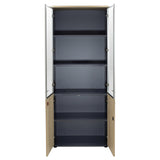 Biblioteca Lotus cu patru usi din sticla si lemn Stejar, Gri inchis, 80x40x200 cm