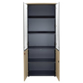 Biblioteca Lotus cu patru usi din sticla si lemn Stejar, Gri inchis, 80x40x200 cm, imagine suplimentara