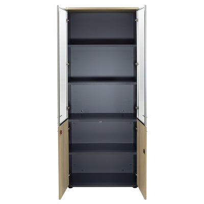 Biblioteca Lotus cu patru usi din sticla si lemn Stejar, Gri inchis, 80x40x200 cm, imagine suplimentara