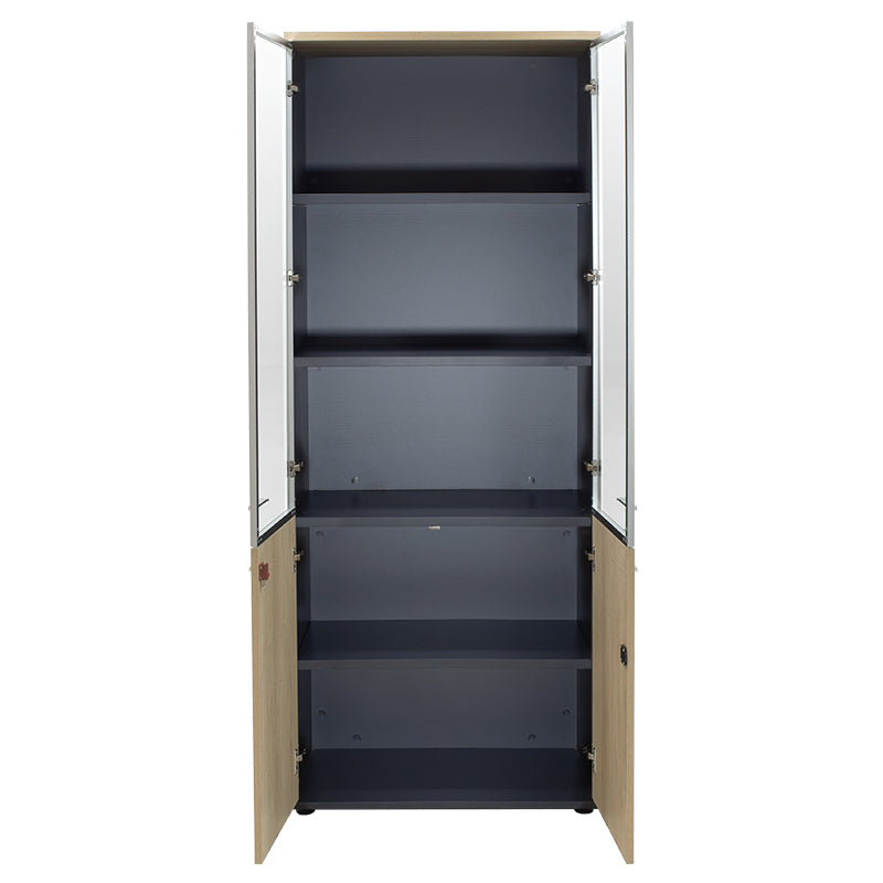 Biblioteca Lotus cu patru usi din sticla si lemn Stejar, Gri inchis, 80x40x200 cm, imagine suplimentara