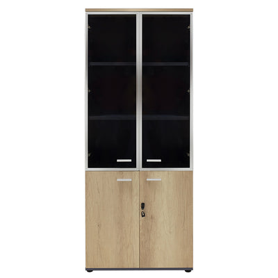 Biblioteca Lotus cu patru usi din sticla si lemn Stejar, Gri inchis, 80x40x200 cm, detaliu produs